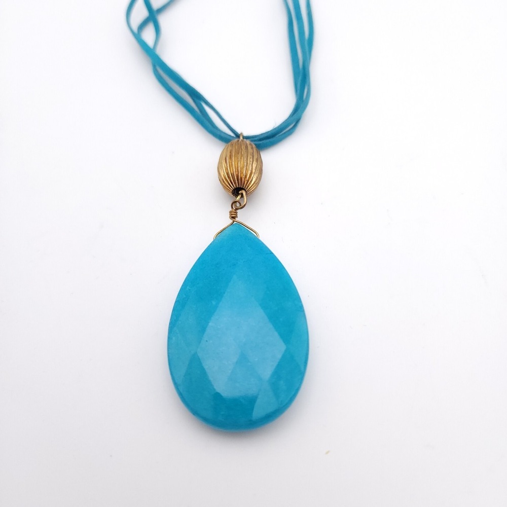 Buck Hill Blue Teardrop Necklace Suede‎ Cord Layered